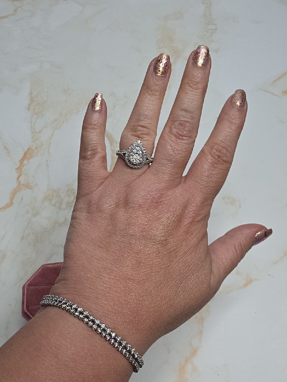 Effy 5/8 Natural diamond Teardrop Pear Halo Ring In Sterling Silver - Picture 7 of 11